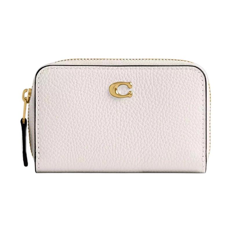 

COACH Zip Around 11 Simple Casual Logo Zipper Closure Polished Pebble Leather Card Holder Women s Brass Chalk жовтий