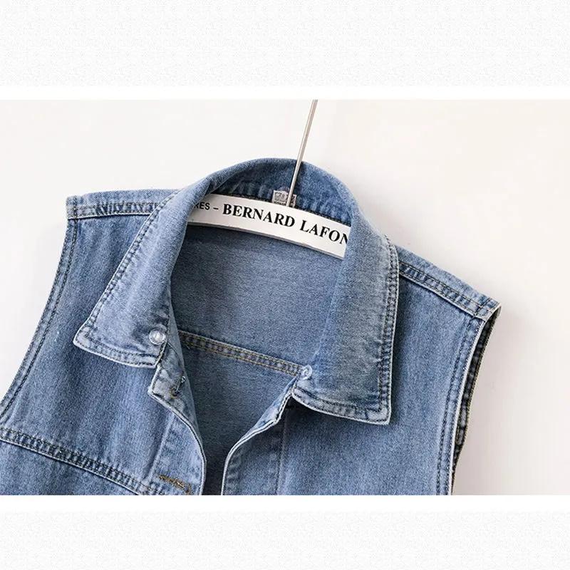 Women Denim Vest Jackets Spring Autumn Pocket Hooded Short Jean Waistcoat Sleeveless Jacket Outerwear Female Casual Top