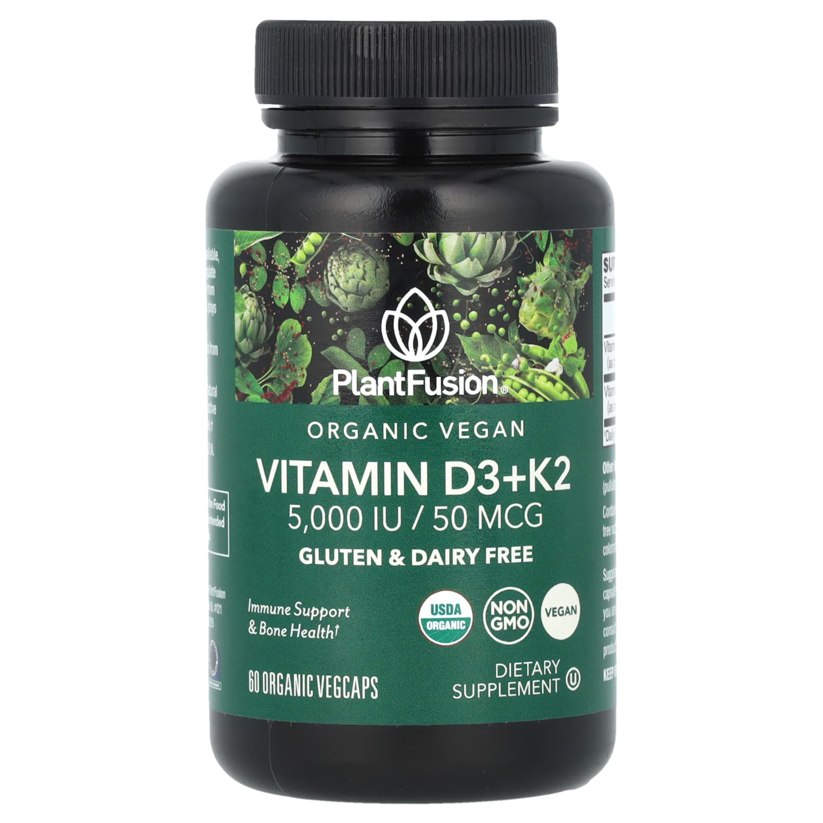 

Organic Vegan Vitamin D3+ K2, 5,000Iu/50Mcg, 60 Organic Veggie Capsules