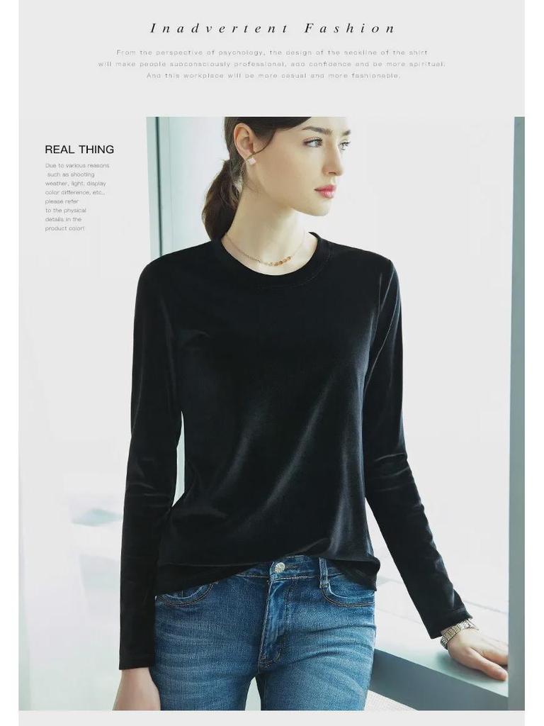 Damen Slim Fit Gold Samt Langarm T-Shirt - Herbst/Winter 2025 Kollektion