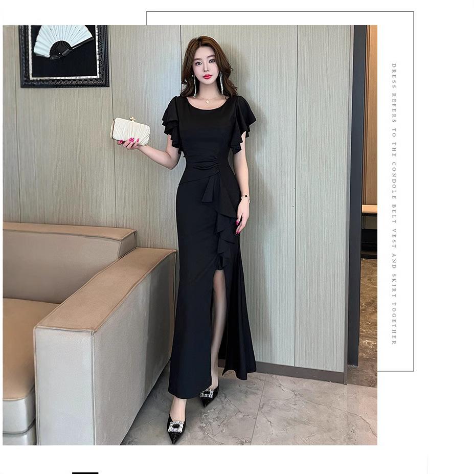 Temperament Royal sister evening dress toast suit flying sleeves long fishtail thin noble temperament sexy split dress tide