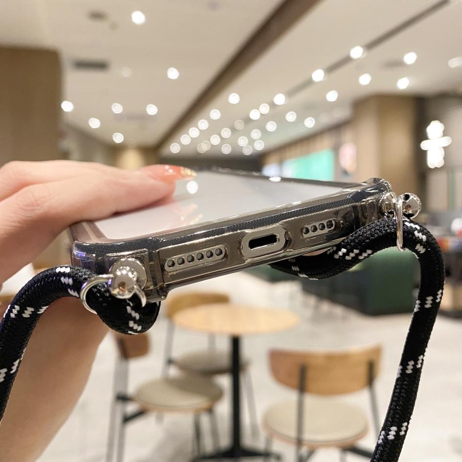 Transparent Shockproof Soft TPU Case For iPhone 14 13 11 12 Pro Max XR XS X 7 8 6S Plus SE3 Plating Button Cord Chain Rope Cover
