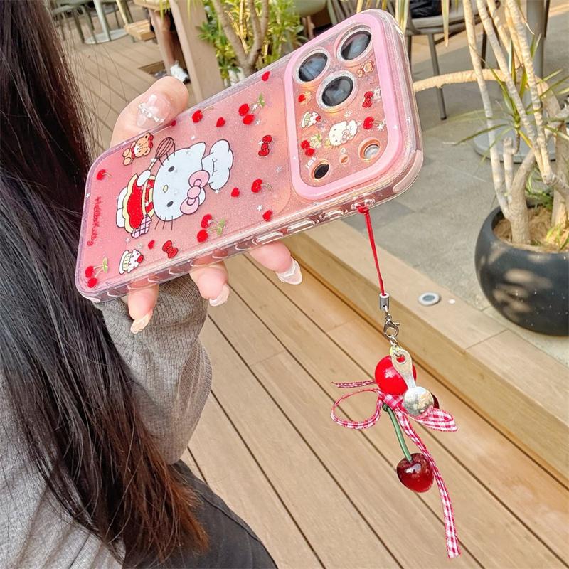 Hello Kitty My Melody Cherry Strawberry Clear Phone Case For iPhone 15 16 17 Pro Max INS Cute Large Window Shockproof Cover