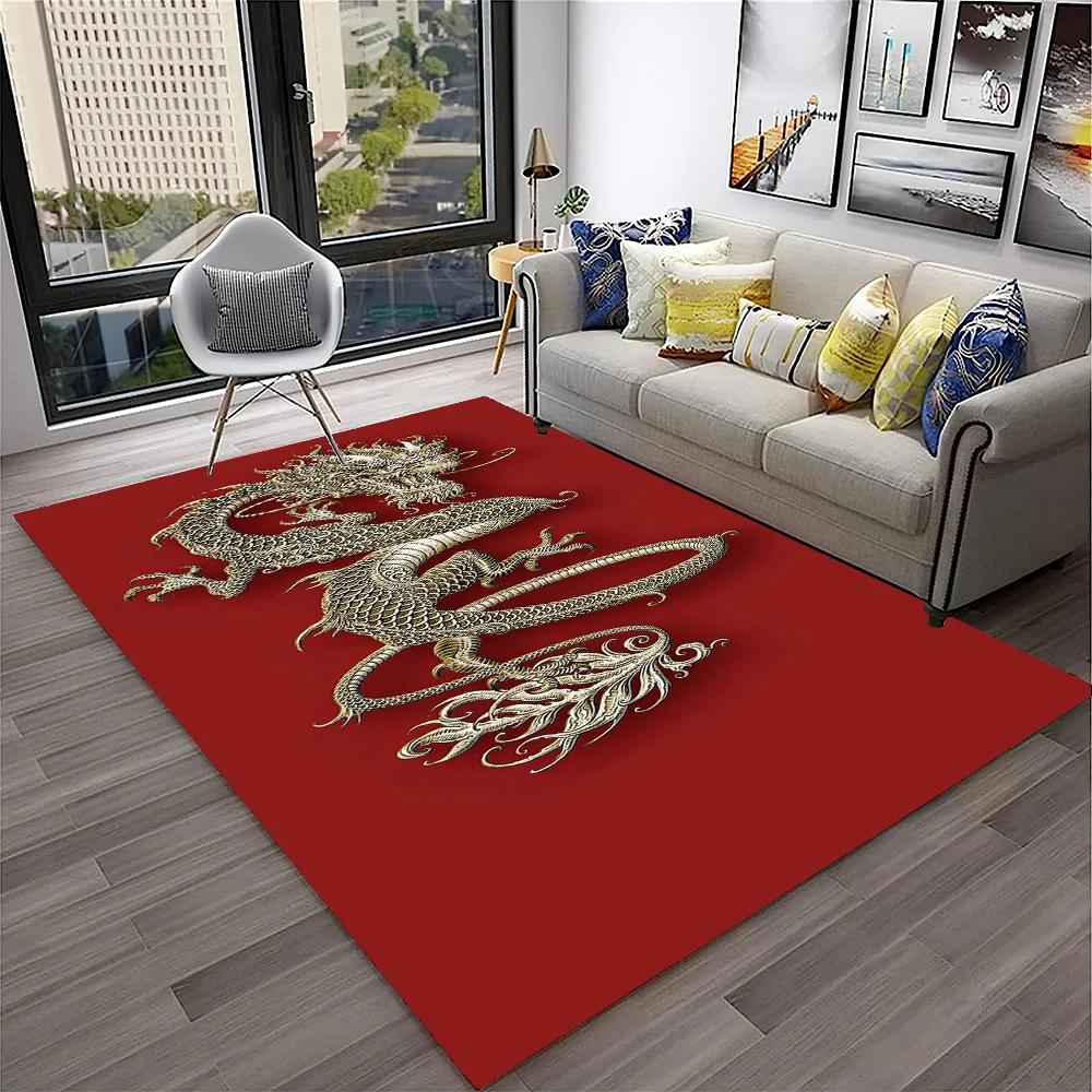 3D China Dragon Myth Art Cartoon Carpet Rug for Home Living Room Bedroom Sofa Doormat Decor,Kid Play Area Rug Non-slip Floor Mat