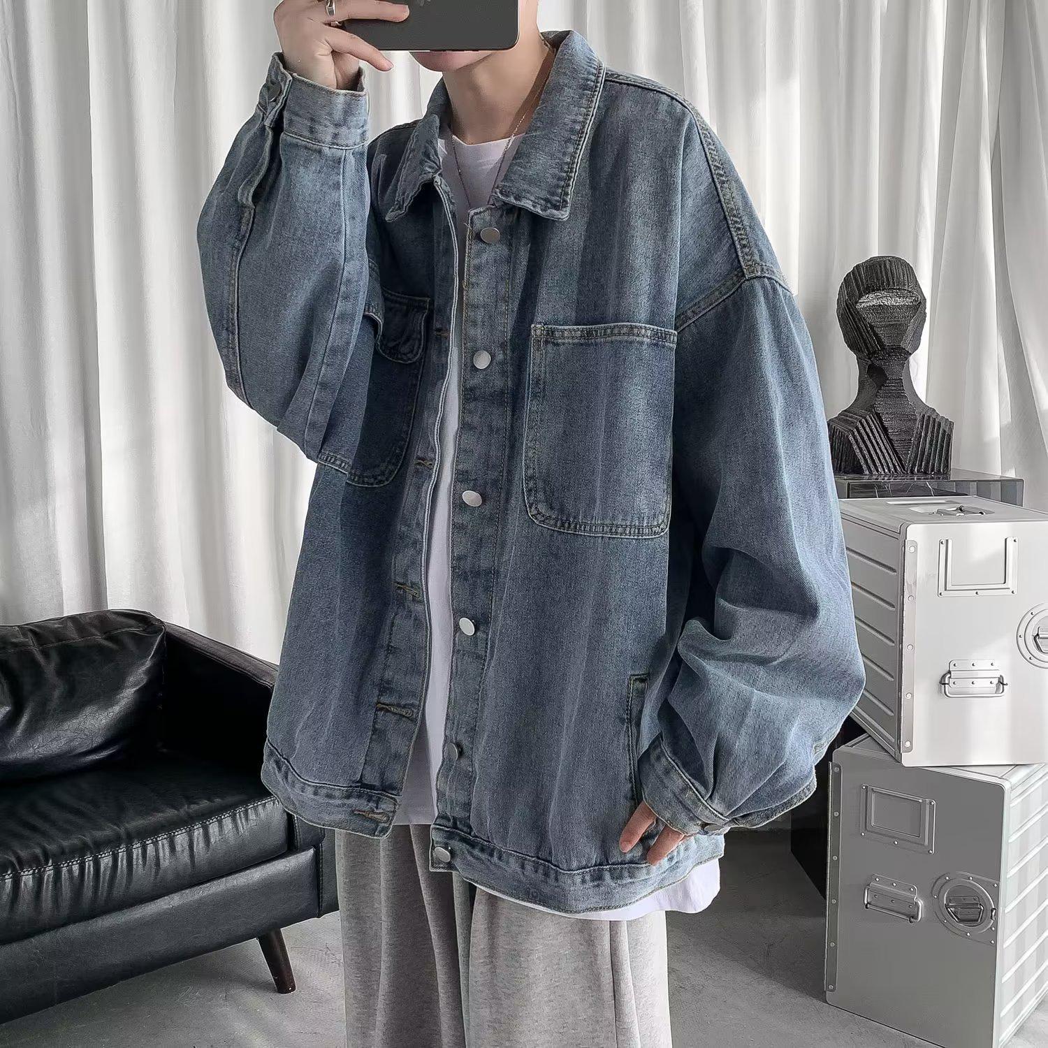 

Чоловіча ретро повсякденна джинсова куртка - Модний осінній робочий стиль 2XL синій