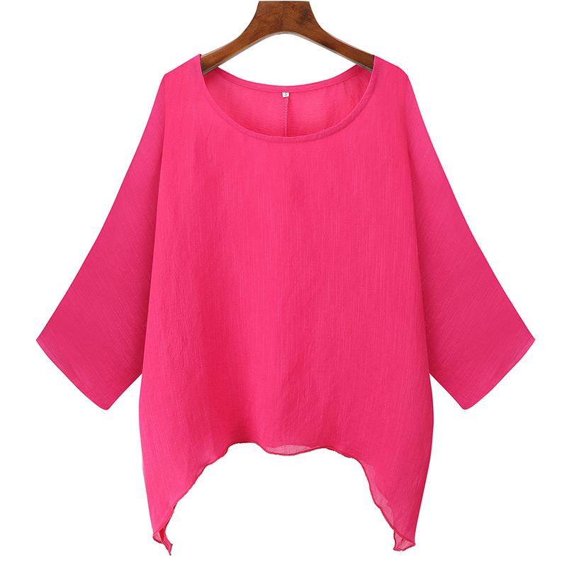 

Женская летняя футболка большого размера, кафтан, свободная блузка, повседневные туники для леди 3XL ярко-розовый