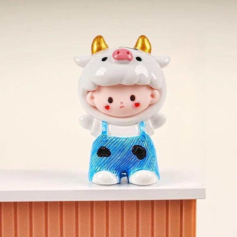 Chinese Zodiac Cartoon Figurines Resin Cute Doll House Miniatures Office Desktop Car Decorations Cute Handmade Mini Ornaments