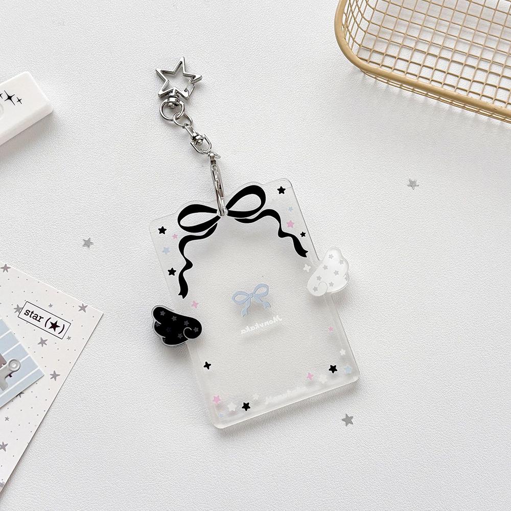 Cute 3-inch Photocard Holder With Wing Charm Keychain Pop Idol Photo Sleeve For Student ID Bag Pendant Cute Card Protector