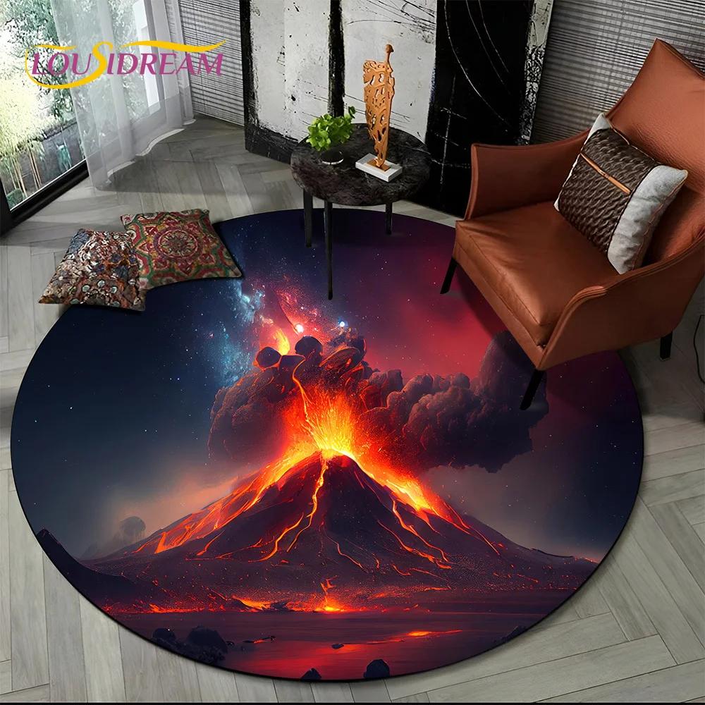Latest 3D Illusion Volcano Lava Magma Round Carpet Rug for Living Room Bedroom Sofa Decor,Kids Area Rug Non-slip Floor Mat Gift