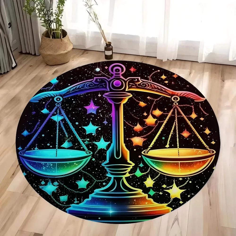 Mysterious Zodiac Sign Print Round Rugs Non-Slip Floor Mat for Home Living Room Bedroom Machine Washable Round Carpet