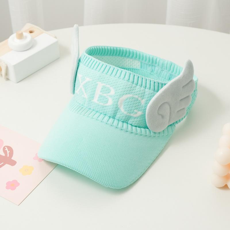 Children'S Knitted Empty Top Hat Summer Sun Hat Cute Rabbit Ears Letter Wings Cool Hat Parent-Child Show Ponytail