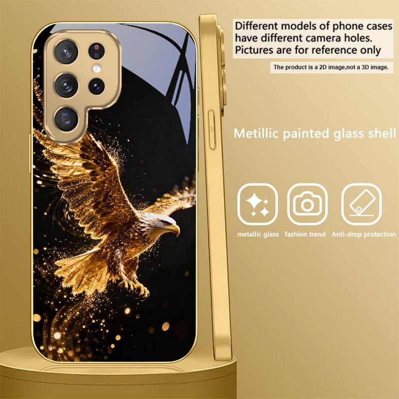 Flying Golden Eagle For Samsung Galaxy S20 FE S21 S22 S23 Plus S24 Ultra 25Ultra S21+ S9+ S22Plus Golden glass phone case