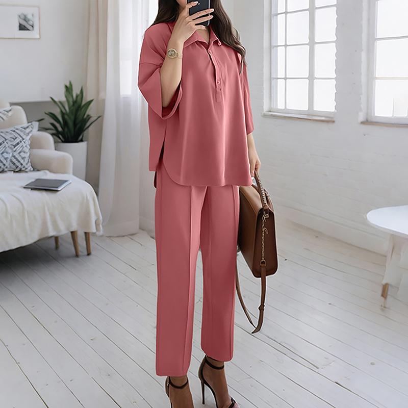ZANZEA Women 3/4 Sleeve Blouse and Pants Casual Two Piece Suit Sets