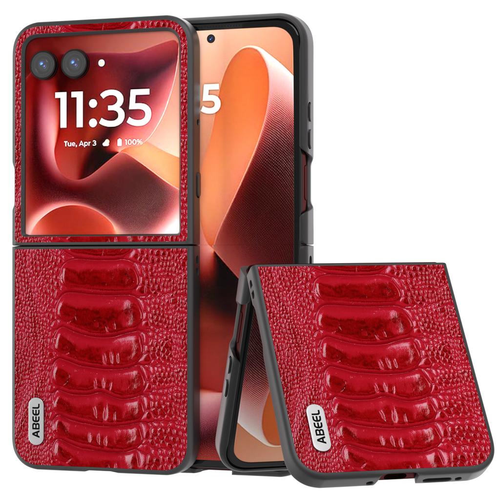 ABEEL For Motorola Razr 60 Ultra 5G Deksel Elektroplettert Krokodilletekstur Ekte Kuskinn+PC Telefondeksel