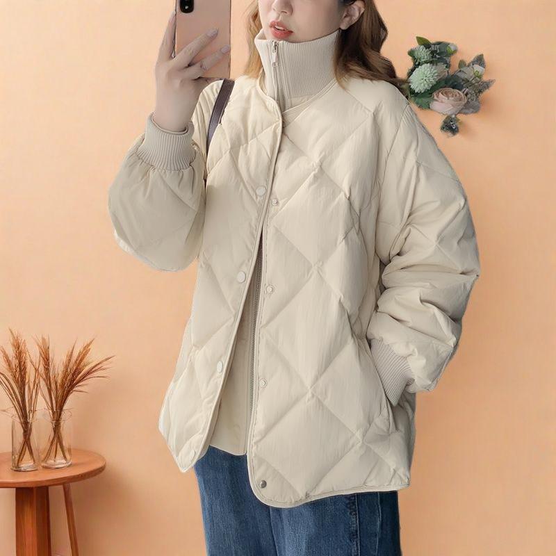 

Korean Style Patchwork Women s Winter Down Jacket - Petite, Lightweight, Short, Thickened White Duck Down Coat M Up to 105 lbs