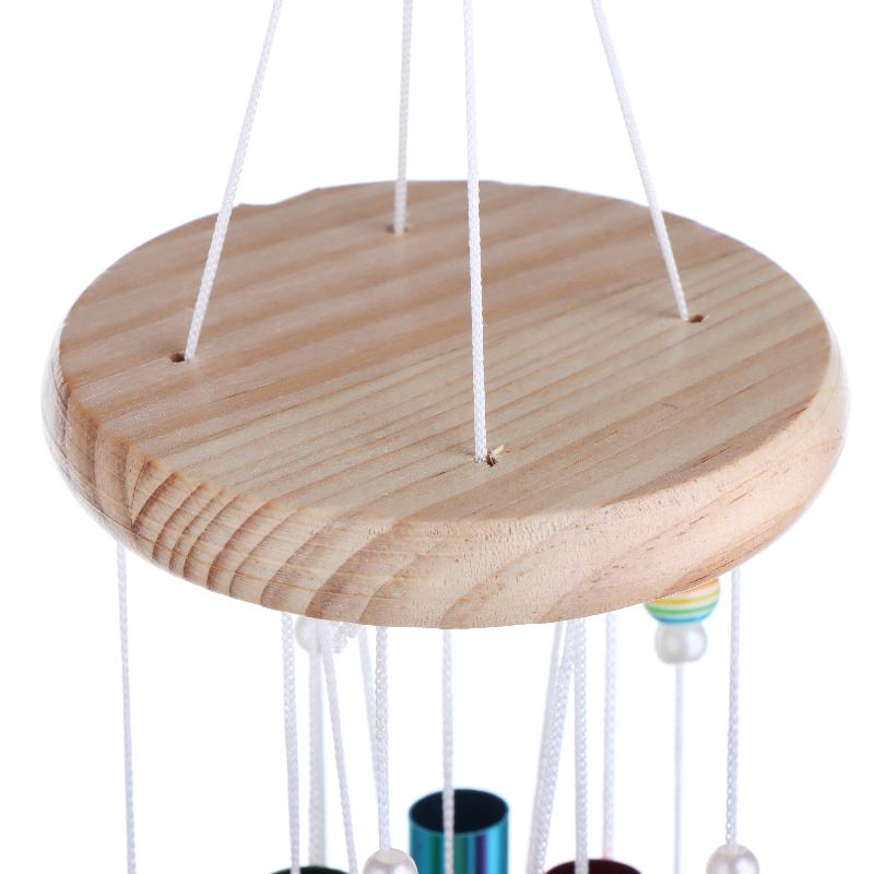 Colorful Metal Wind Chimes Wooden Top Hanging Decor With Flower Beads Wind Chime For Home Garden Patio Terrace Decor Wind Chimes