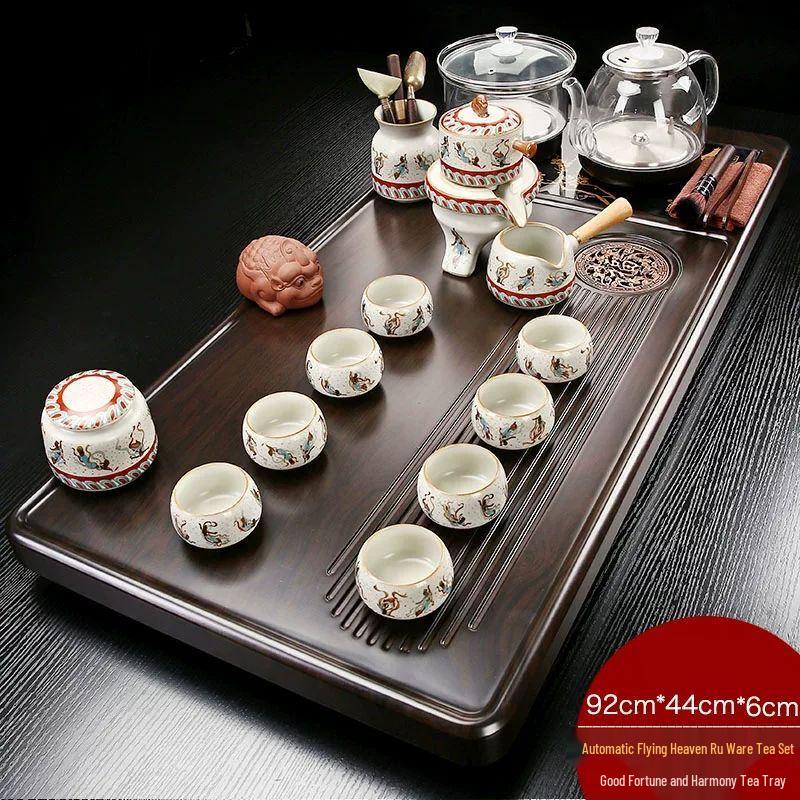 

Jia Kangming Automatic Solid Wood Tea Tray with Glass Bottom
