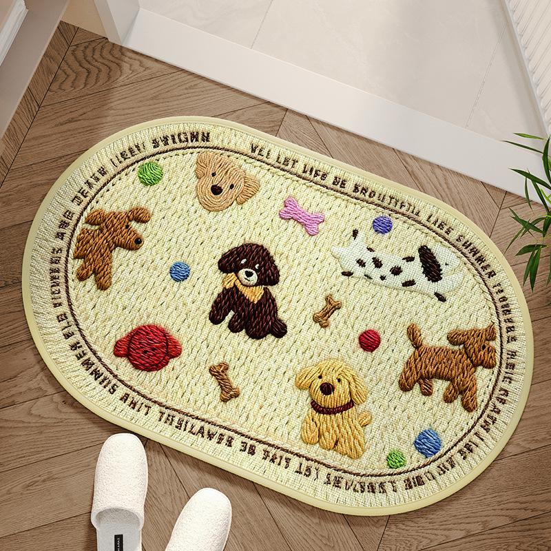 Cartoon Dog Floor Mat Cute Yarn Knit Style Absorbent Rug Non Slip Doormat for Bedroom Living Room Bathroom Home Decor