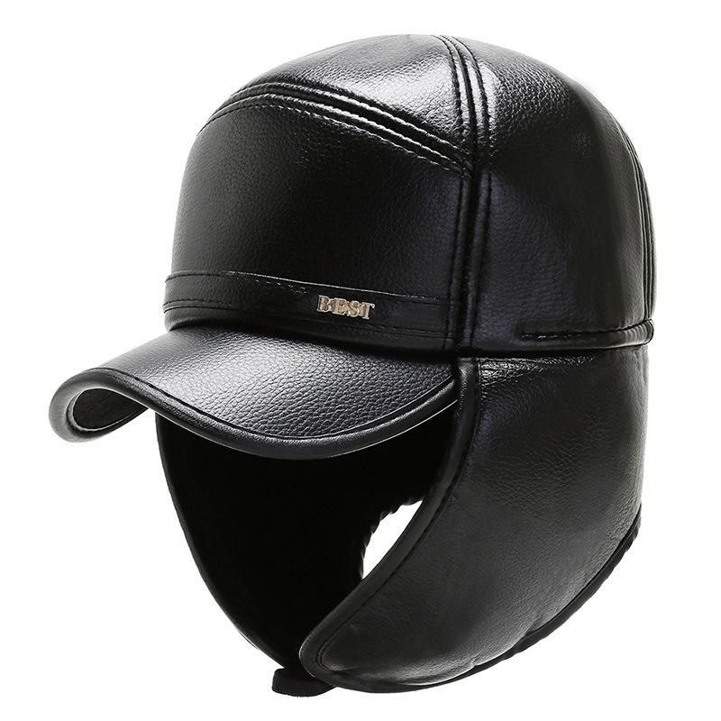 Letter Beat Warm Cap Pu Leather Outdoor Windproof Breathable Protection Sun