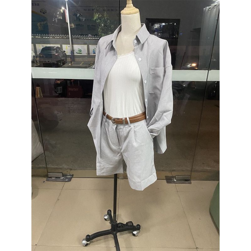 Long Sleeve Collar Shirt Shorts Set Long Sleeves Lapel Shirt Shorts Suit