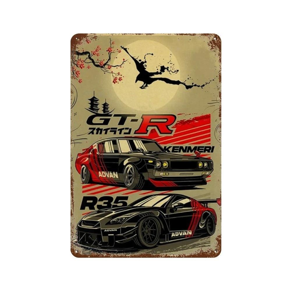 Auto Giapponesi d'Epoca Samurai Poster Latta Metallo Cartello Targhetta Giappone Corse Casa Club Jdm Auto Gtr Anime Luna Decorazione Murale Estetica