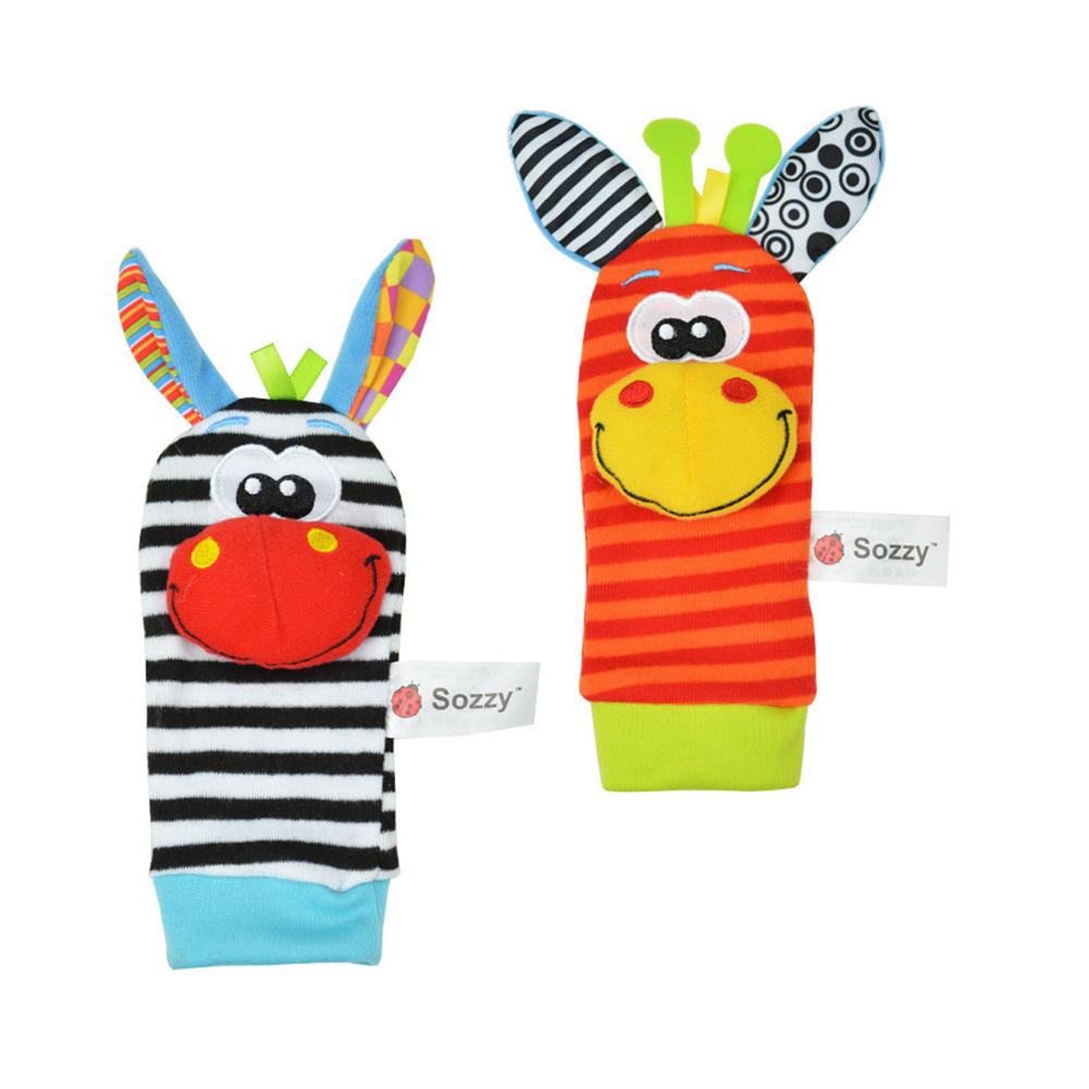 Cute Wrist Strap Rattles Socks Cartoon Wristband Sock Set Adjustable Brain-Development Newborn Infant Gifts