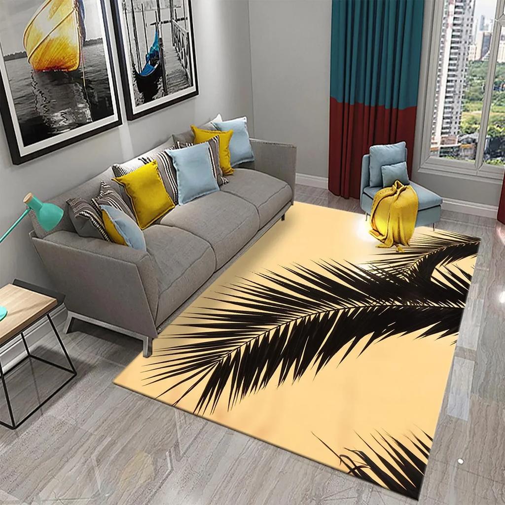 Green Tropical Palm Leaves Sunset Carpet Living Room Decor Floor Rug Non Slip Absorbent Carpet for Kitchen Bathroom Entrance Mat