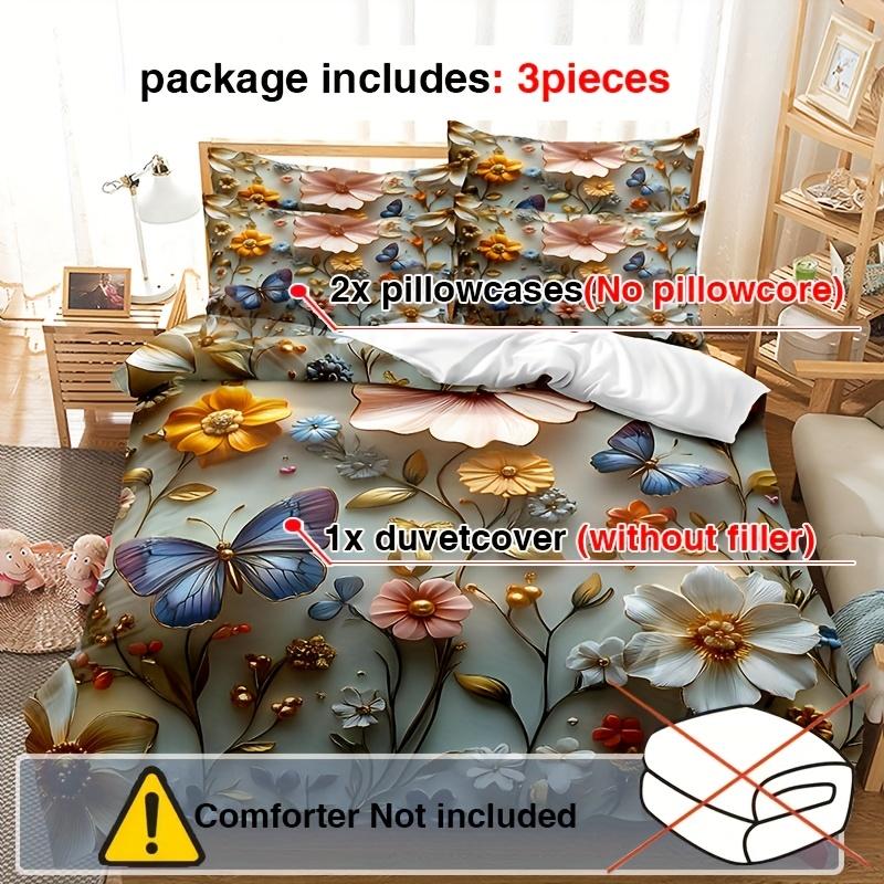 3pcs Set of 3D Floral Duvet Cover Set, 1*Duvet Cover, 2*Pillowcases, Core Not Included, 3D Floral Digital Print Bedding Set