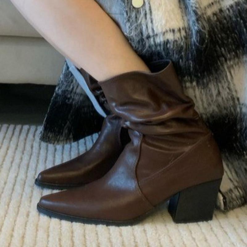 

Ankle for Women Pointed Toe Heels Fashion Elegant Gothic Pumps Winter Gladiator Leather Mujer Botas for Adult Women 39