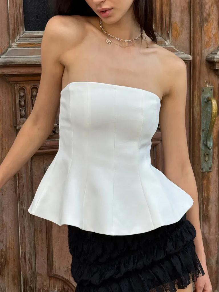 Strapless Bustier Top with Flared Skirt Hem Seam Detailing Structured Fit Sleeveless Design Casual and Formal Wear
