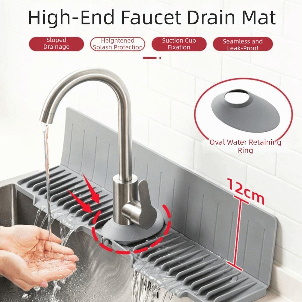 Fast Self-Draining Silicone Faucet Draining Pad 24 Inch Non-Slip Water Draining Mat 8° Slope Waterproof