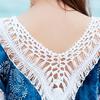 Rochie de plajă de vară Decupată Decolteu în V Franjuri lungi Potrivire de culori Mâneci trei sferturi Protecție solară Respirabilă Pulover Costum de baie Cover-up Îmbrăcăminte pentru femei