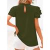 Women's Fashionable Casual Ruffled Round Neck Color Lace Short,sleeved Top