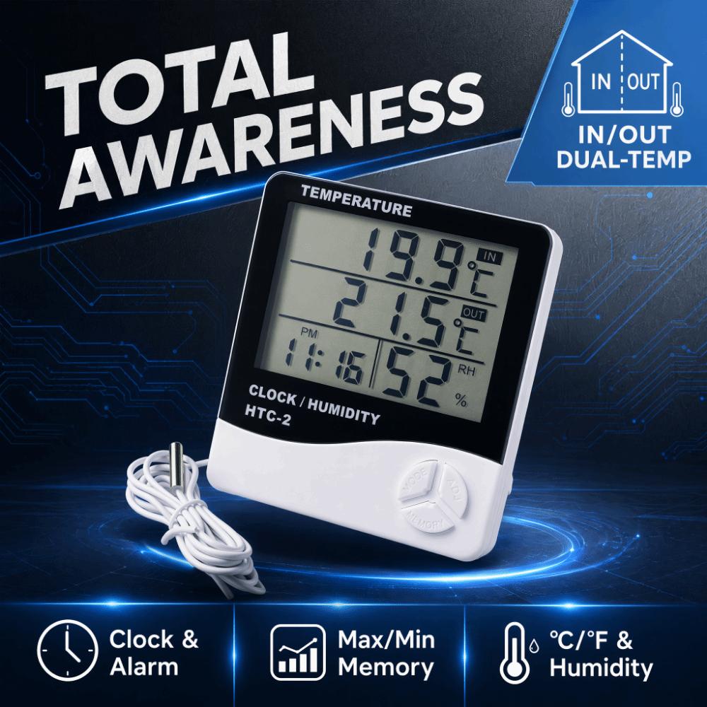 Hanging Desktop Table Clocks LCD Display Dual Temp Digital Humidity Monitor  Indoor Outdoor