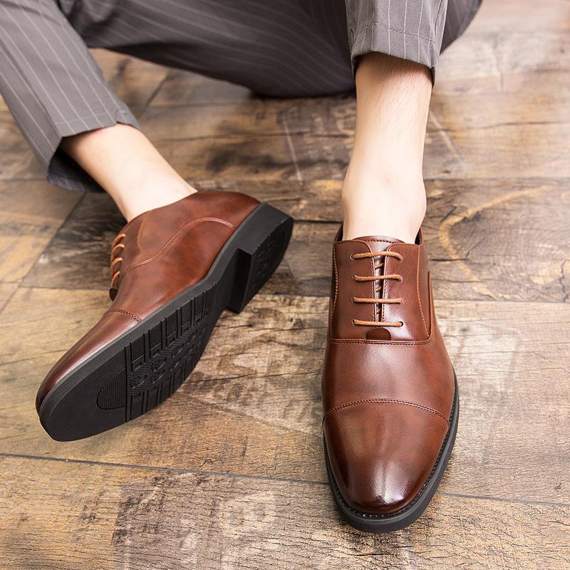British style three-headed leather shoes business dress inner height increase pointed casual large size suit wedding shoes