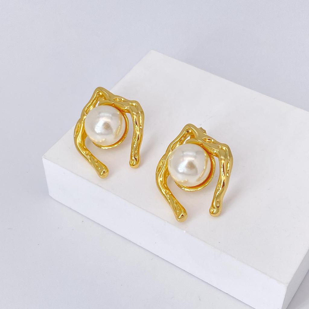 Elegant Stainless Steel Pearl Earrings - European & American Style, Titanium French Dangle, Luxurious Light Studs