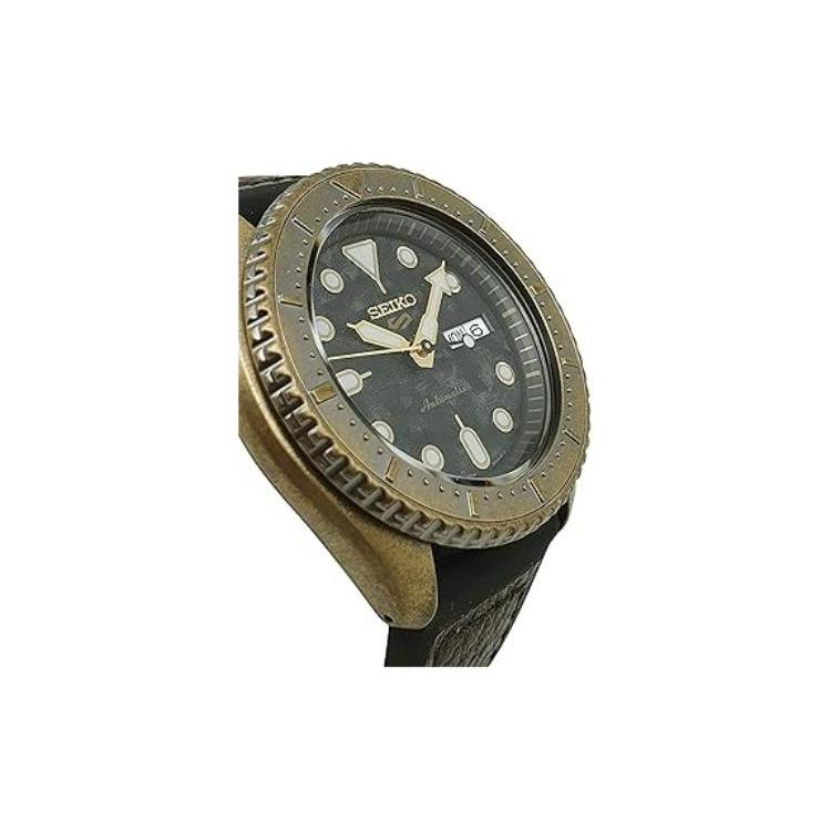 SEIKO 5 Mechanical Movement Artificial Leather Strap Watch Men's Watches Black Dial SRPE80K1
