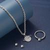 European-American Fashion Inlaid Diamond Heart Jewelry Set: Necklace, Zircon Earrings, and Ring.