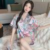 Fashion Elegant Luxury Satin Sleepwear Summer 2 Piece Women Set Short Sleeve Tops and Shorts Pajamas Woman Silk Cartoon Printing Pajama Set
