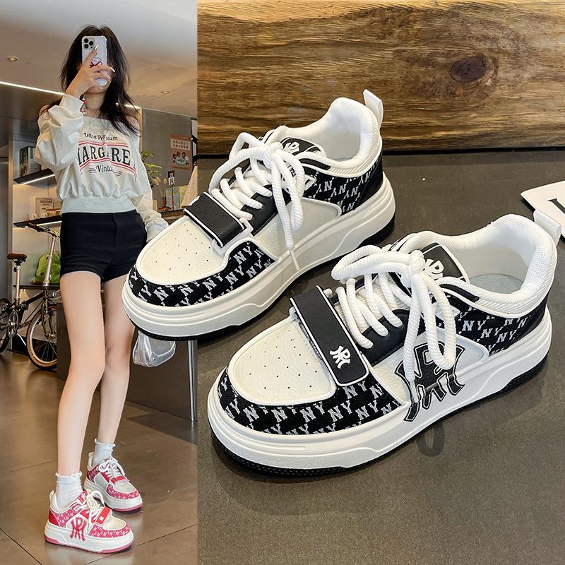 New Guochao letter printing contrasting color muffin and sports shoes niche retro style couple platform skateboard shoes
