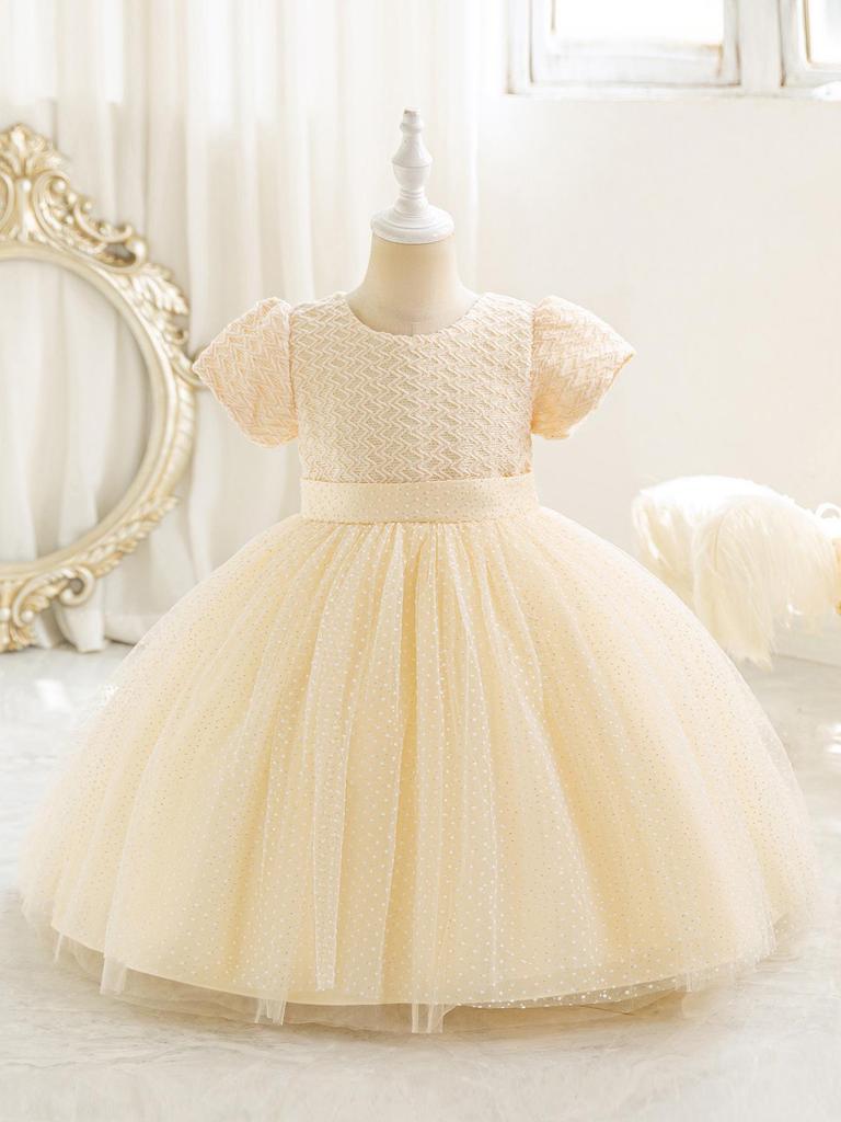 Sequin Puffy Princess Dress for Girls - Evening & Catwalk Performance Attire with Bubble Sleeves