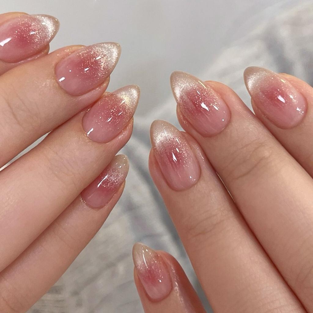 24Pcs Simple Almond Press On Nails Blush Design Short Oval Fake Nails Detachable Stick On False Nails For Women Manicure