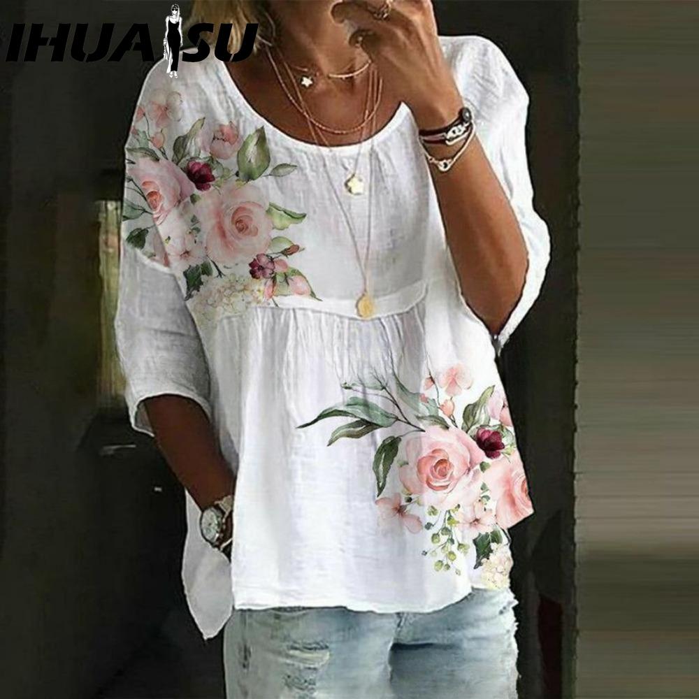 

IHUASU Женские Модные Повседневные Блузки и Рубашки с Длинным Рукавом и Круглым Вырезом XXXXL