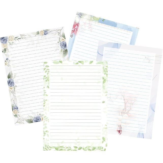52 Lined Writing Stationery Paper, Beautiful Designs for Writing Letter, Notes, Invitations, Craft, 4 Different Style (11.7 x 8.26")