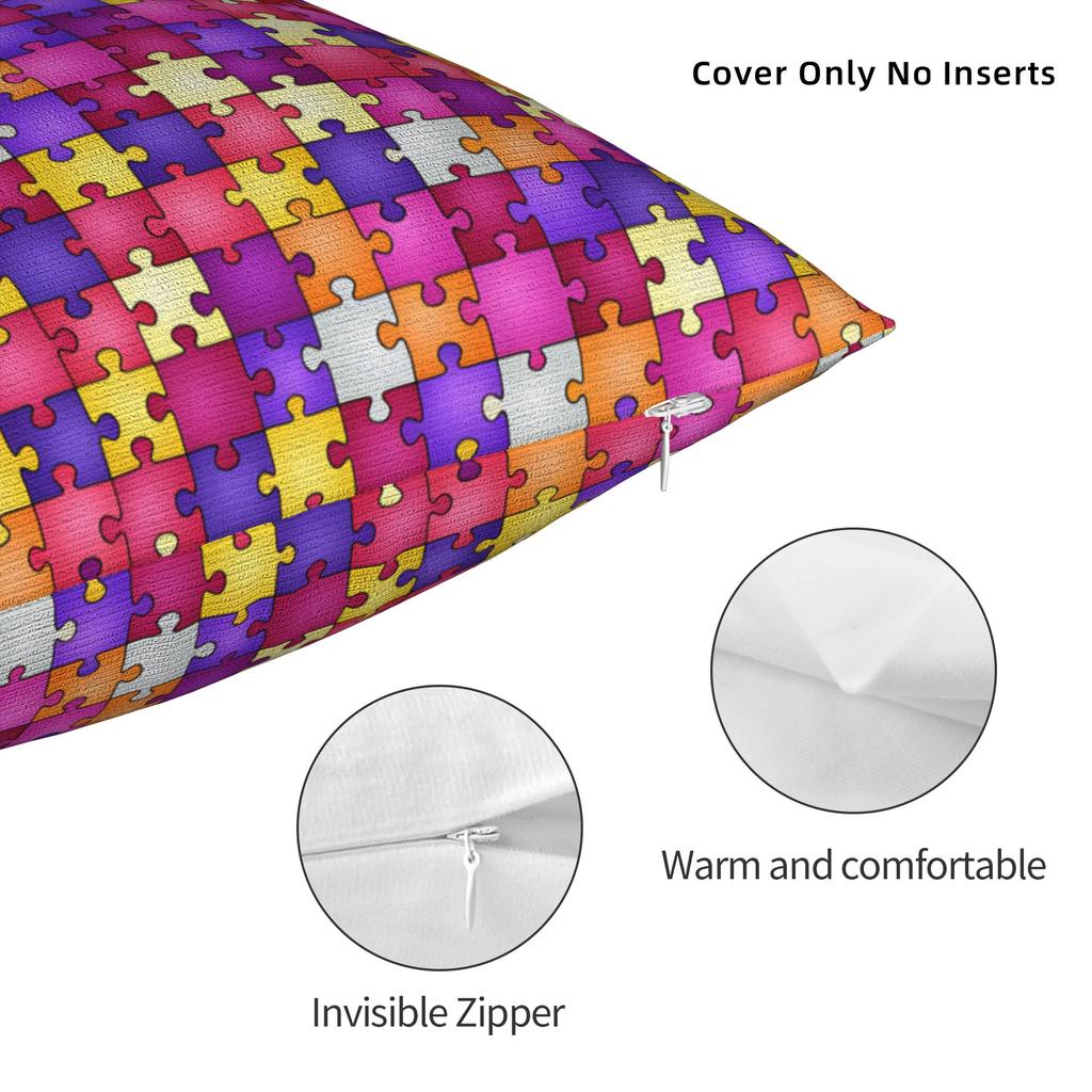 Pastel Pink Purple Autism Puzzle Pillowcases Fashion Pillow Case For Sofa Couch Bed Living Room Comfy Pillow Cover