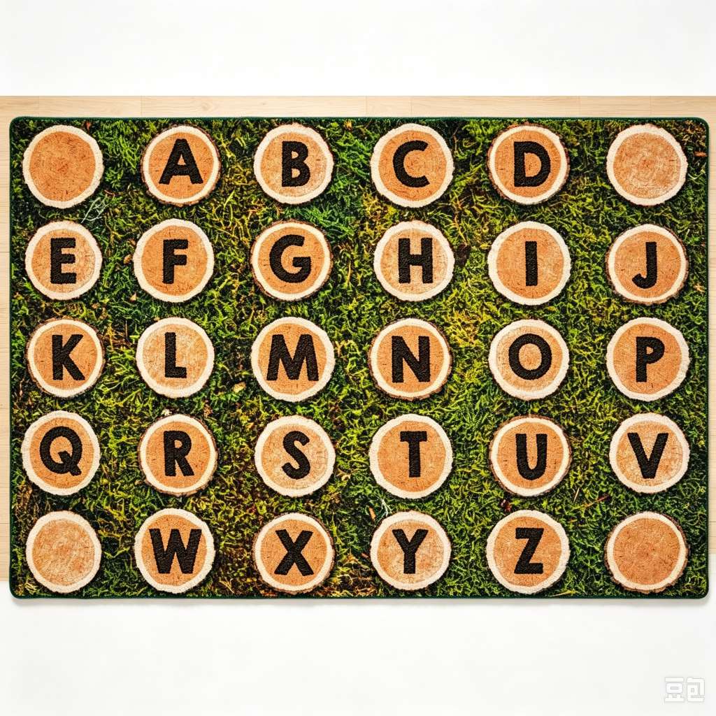 Living Room Rug Alphabet Tree Carpet Blue Playroom Floor Mat Soft NonSlip Educational Study Classroom Area Mat
