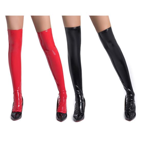 1 Pair Women Stockings Glossy Faux Leather Soft Elastic Anti-slip Breathable Over Knee Length Slim Fit Club Party Cosplay Stage Show Long Stockings