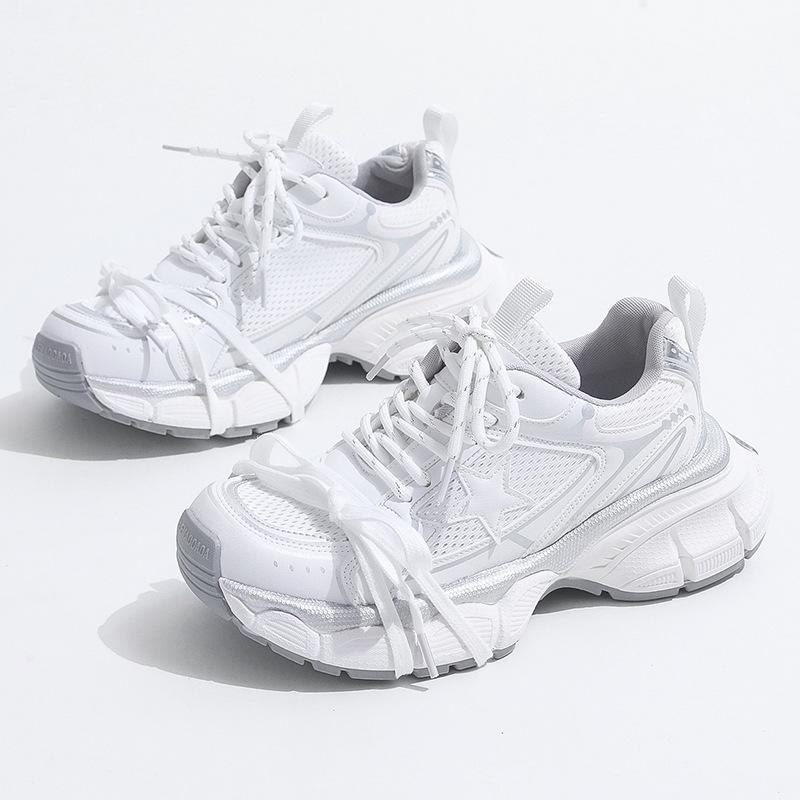 

Европейская натуральная кожа звезда сетчатый ремешок платформа папины кроссовки женские универсальные небольшой подъем дышащие повседневные спортивные туфли 35