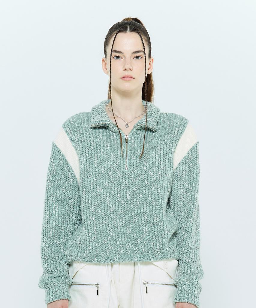 LARTIGENT L6 Colorblock Half Zip Knit(Mint)