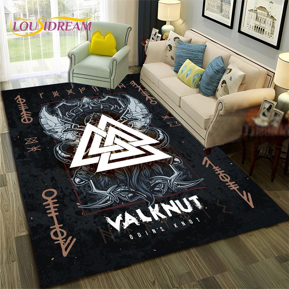 Nordic Viking Odin Valhalla Valknut Χαλί για Σαλόνι, Υπνοδωμάτιο, Διακόσμηση Σπιτιού, Πατάκι Δαπέδου, Αντιολισθητική Διακόσμηση για Πατάκι Καναπέ